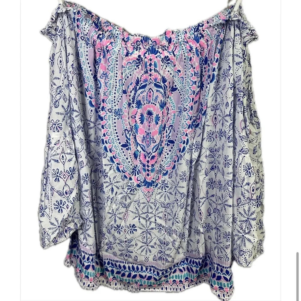 Lilly Pulitzer Nevie Off-Shoulder Blouse Size Large - Picture 3 of 5